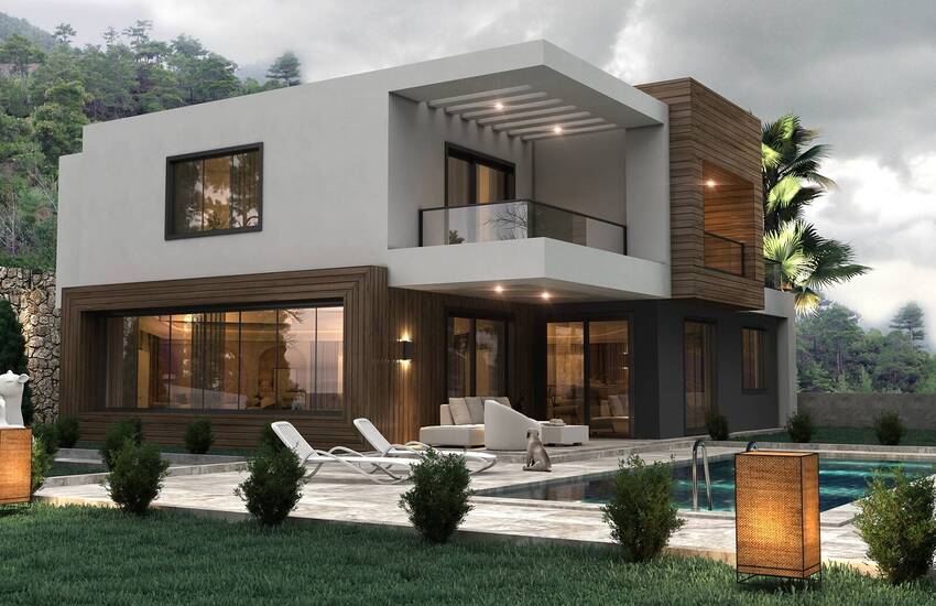 Fristående Villa Med Havsutsikt Med Pool Och Trädgård I Alanya