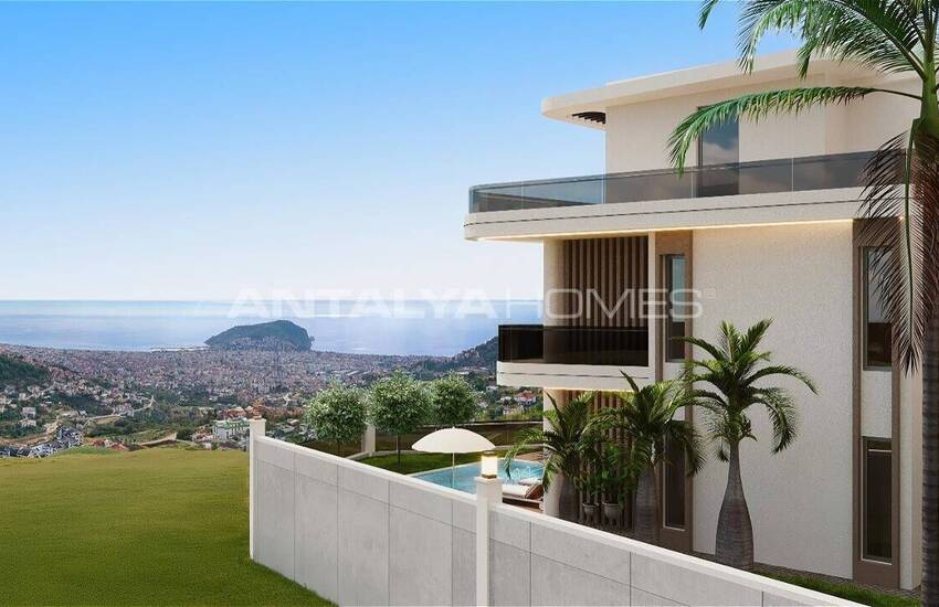 Panoramic Sea and Castle Views Elegant Houses in Alanya Tepe