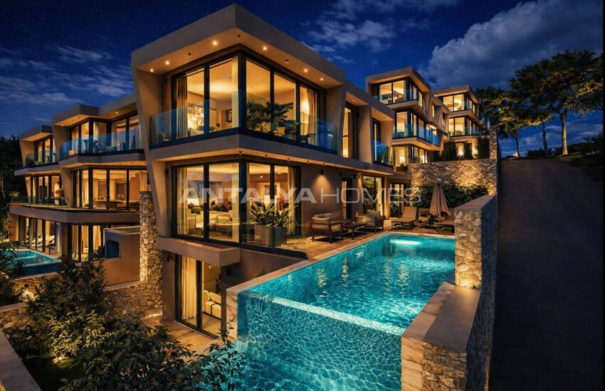 Дома на строящемся объекте с видом на море в Калкане, Анталья