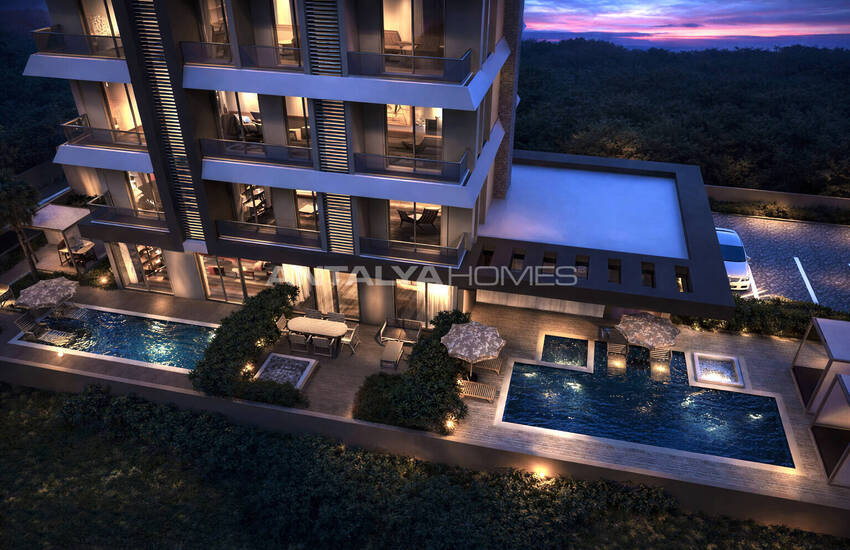 Квартиры с видом на море и общим бассейном в Алании, Кестель 3