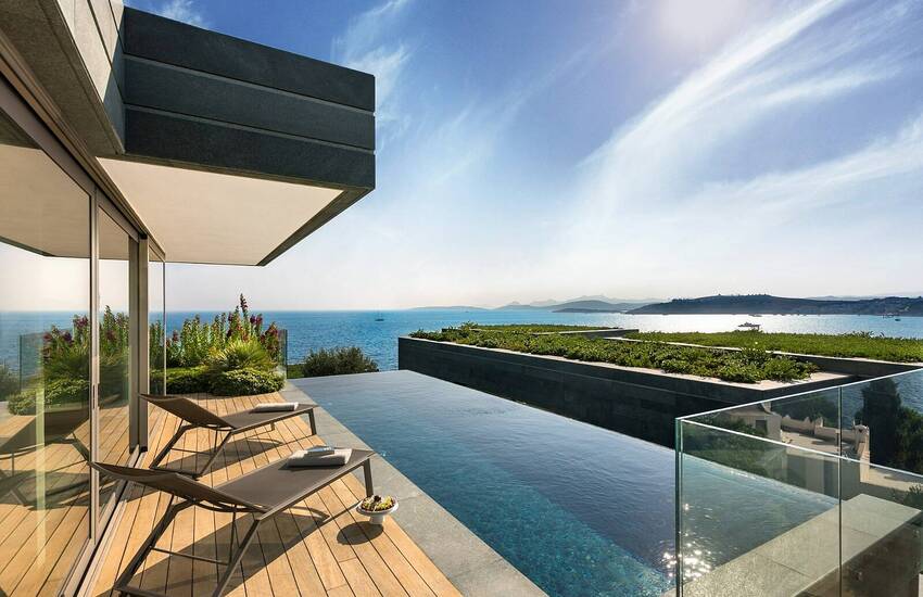 Detached Villas with Castle and Kos Island View in Bodrum