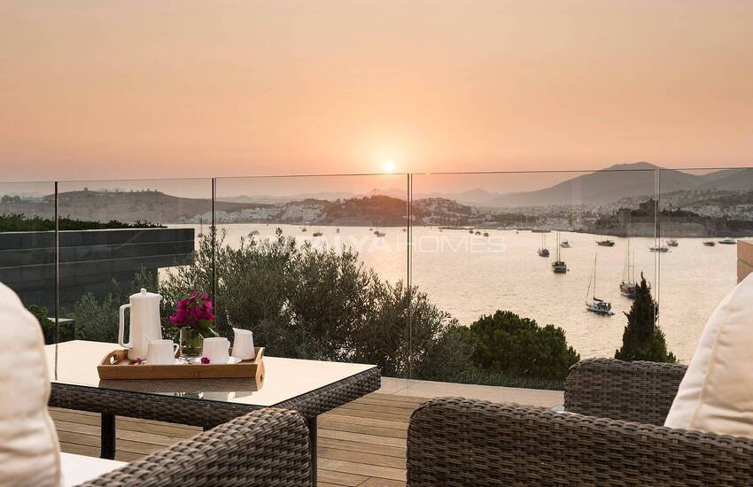 Detached Villas with Castle and Kos Island View in Bodrum 6