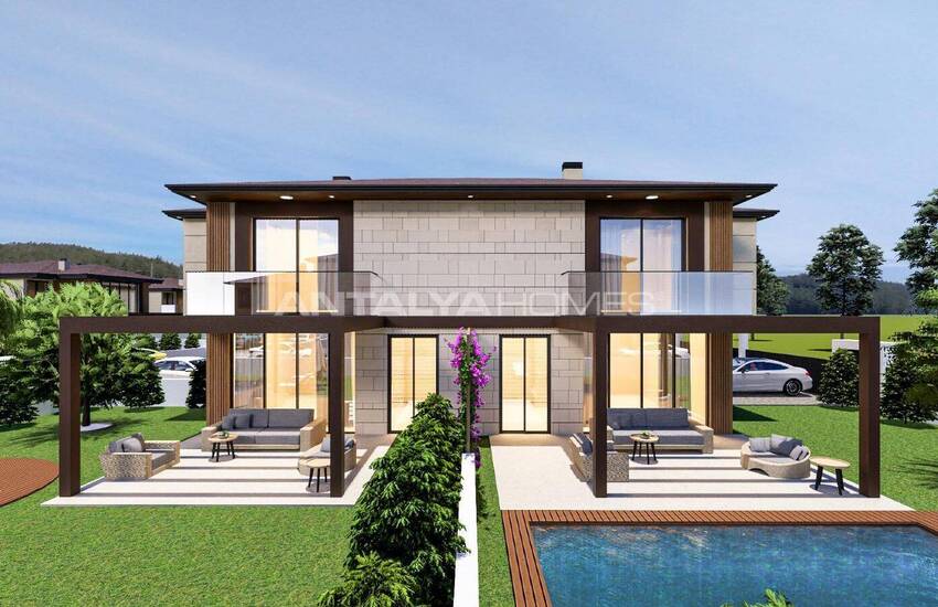 Двухквартирные дома с 4 спальнями и бассейнами в Мугла Эсентепе 1