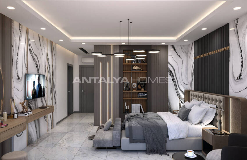 Alanya'da 3 Bloklu Sosyal Olanaklara Sahip Sitede Daireler 17