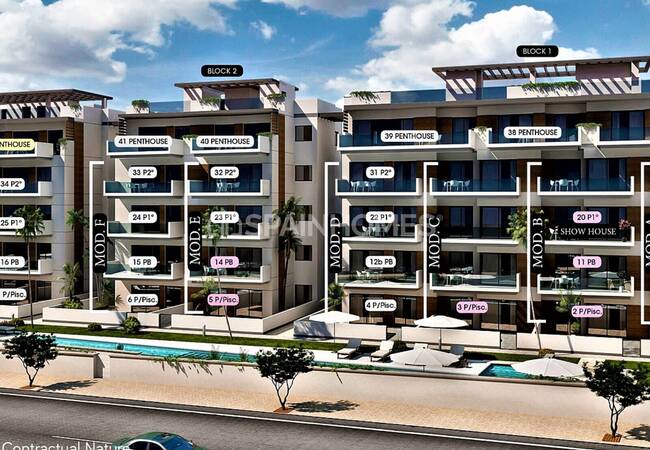 Sea View Apartments with Pool in Gated Complex in Guardamar Del Segura