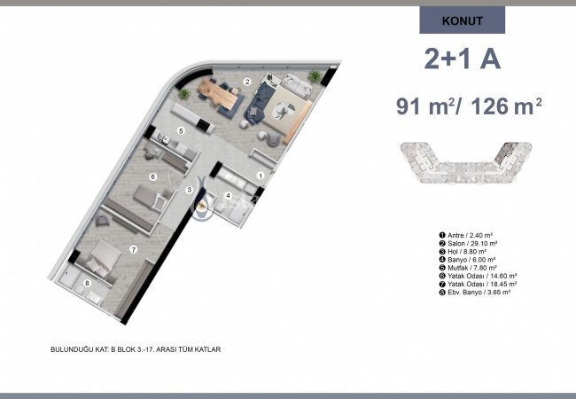 Flats in a Complex on the Transportation Line in Pendik 19
