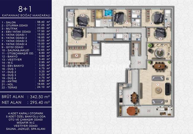 İstanbul Üsküdar'da Otoparklı Sitede Boğaz Manzaralı 8+1 Daire 4
