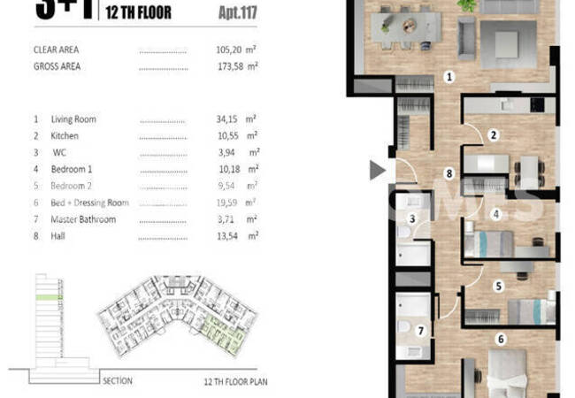 伊斯坦布尔巴格吉拉尔区带泳池的一居室、两居室和三居室公寓 20