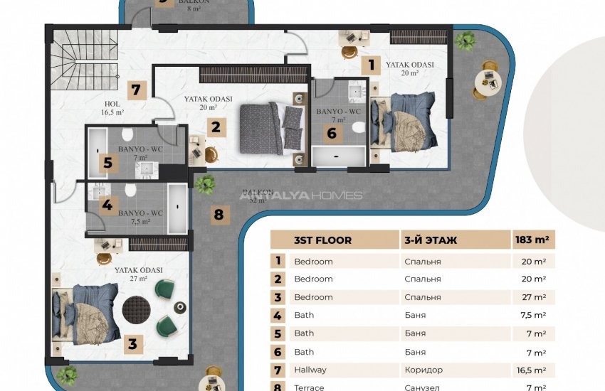 Triplex Villa Te Koop Verweven Met De Natuur In Alanya 31