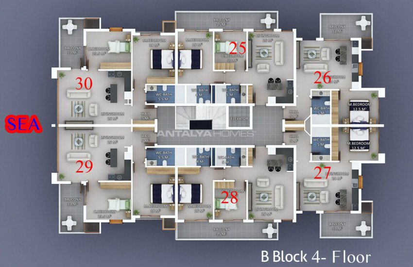 Seafront Alanya Apartments with Rich Social Facilities 52