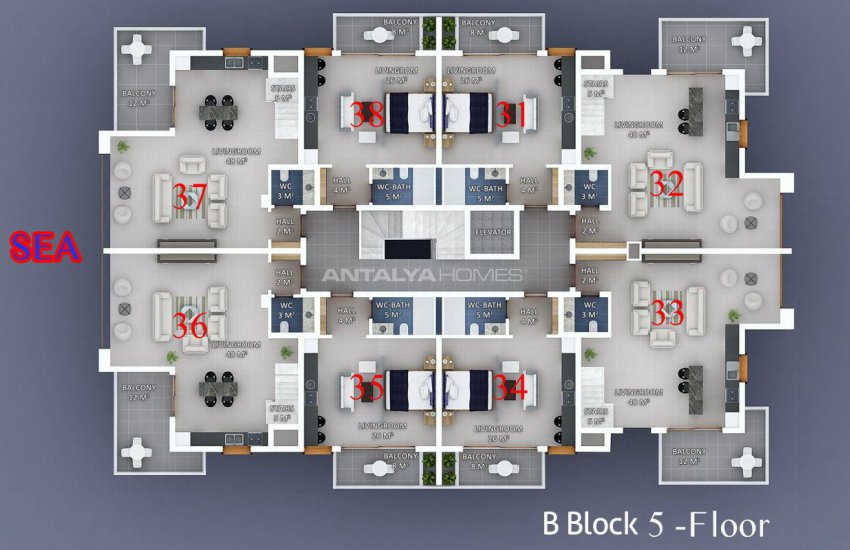 Seafront Alanya Apartments with Rich Social Facilities 53