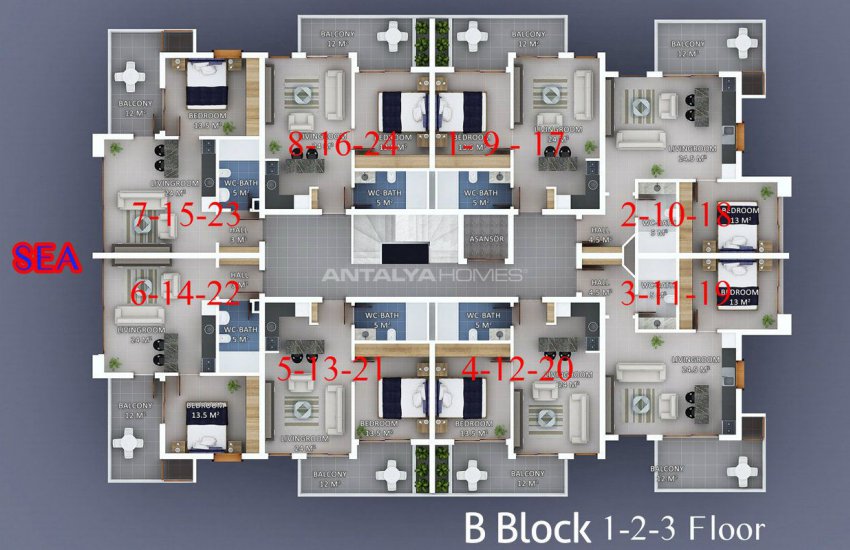 Seafront Alanya Apartments with Rich Social Facilities 51