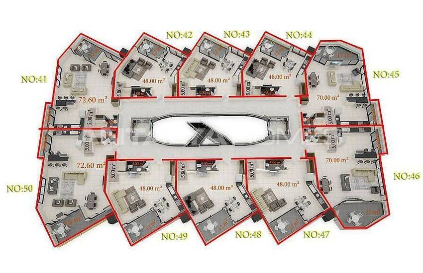 Key-ready Flats in a Complex with Private Beach in Kargicak Alanya 45
