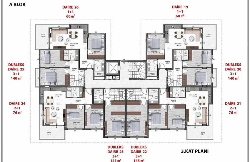 Новые Квартиры в Комплексе с Фитнесом и Сауной в Алании 46