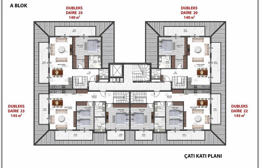 Новые Квартиры в Комплексе с Фитнесом и Сауной в Алании 47