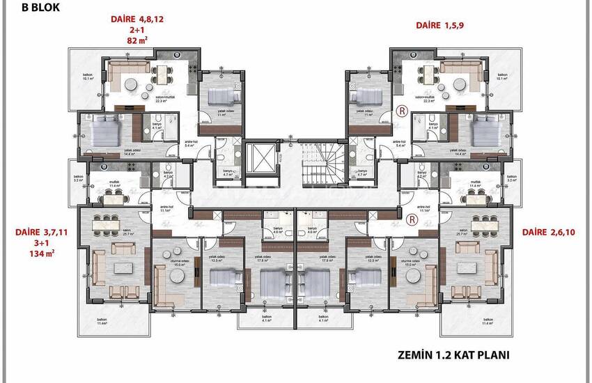 Новые Квартиры в Комплексе с Фитнесом и Сауной в Алании 48