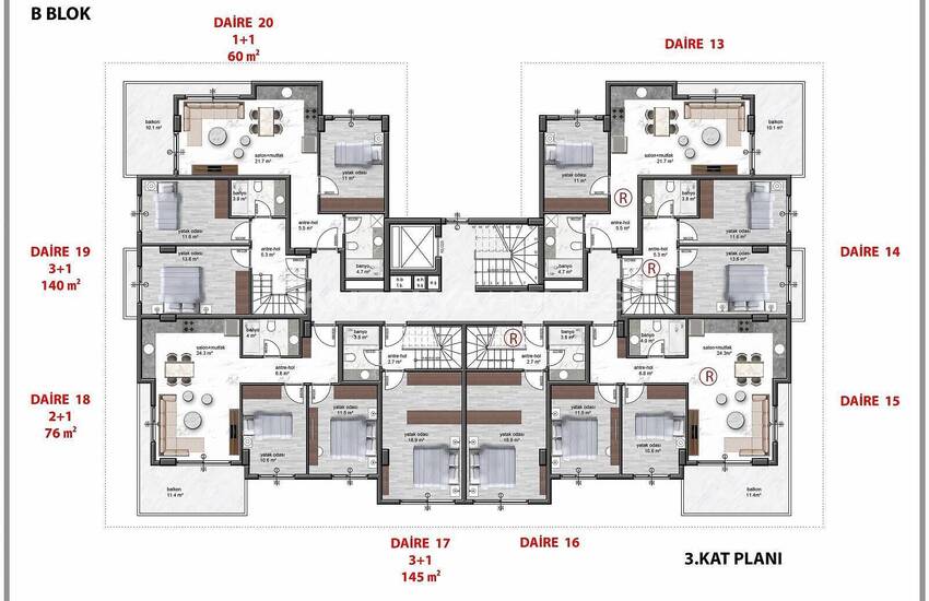 Новые Квартиры в Комплексе с Фитнесом и Сауной в Алании 49