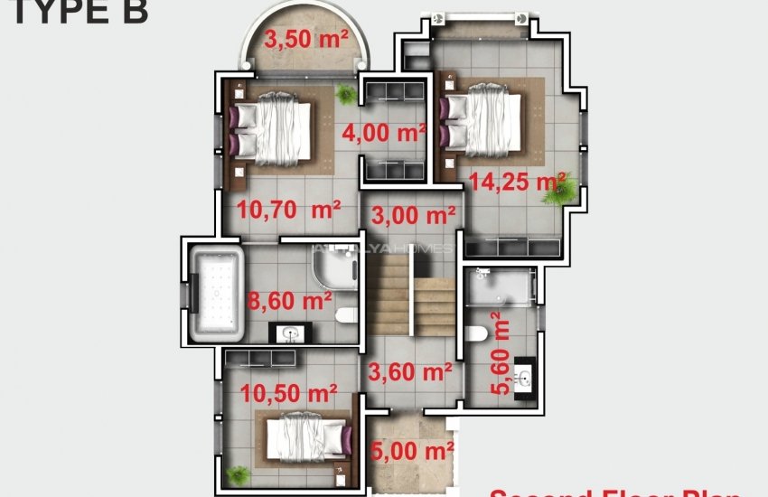 Triplex Detached Villas with Private Pool in Alanya Konakli 46
