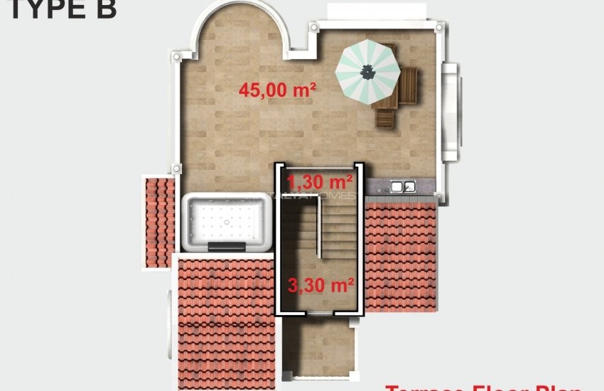 Triplex Detached Villas with Private Pool in Alanya Konakli 47