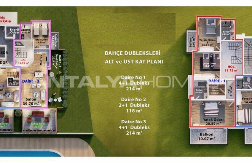 Alanya'da Deniz ve Kale Manzaralı Villa Konseptli Daireler 23