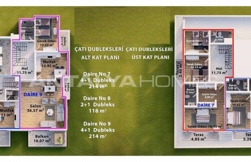 Alanya'da Deniz ve Kale Manzaralı Villa Konseptli Daireler 24