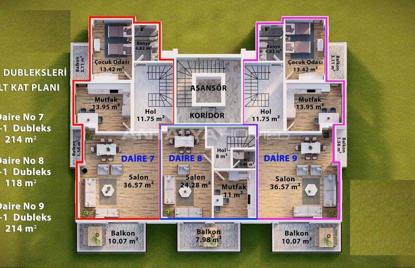 Alanya'da Deniz ve Kale Manzaralı Villa Konseptli Daireler 25