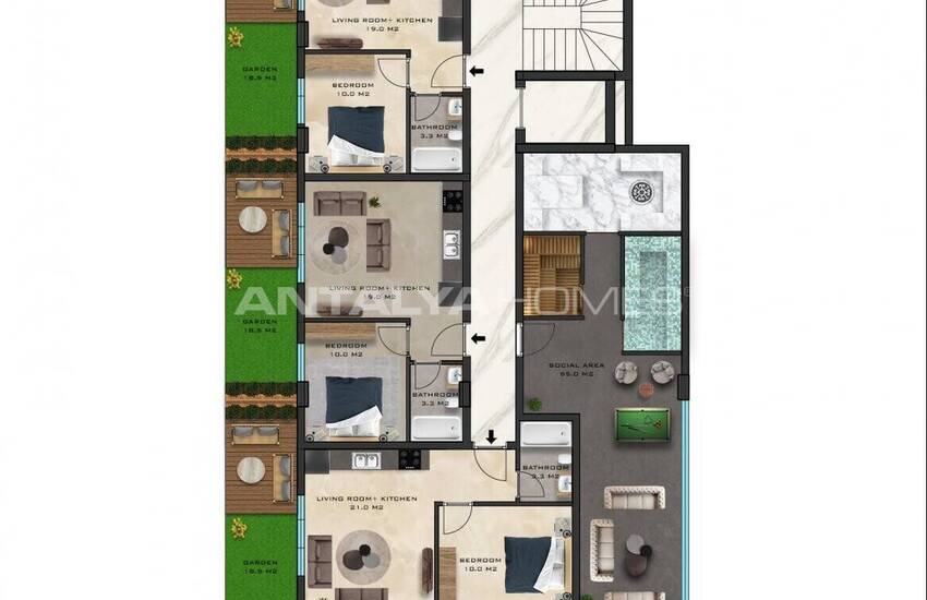 Квартиры в Махмутларе в Комплексе со Множеством Удобств 56
