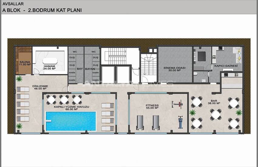 Квартиры в Алании, Авсаллар в комплексе с частным пляжем 37