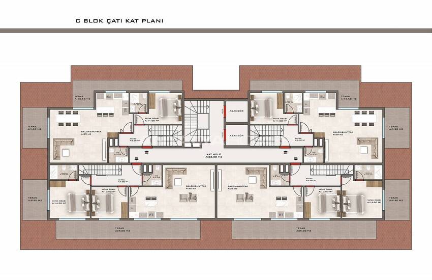 Flats in a Secure Complex with Swimming Pools in Kestel Alanya 26