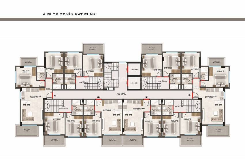 Flats in a Secure Complex with Swimming Pools in Kestel Alanya 29
