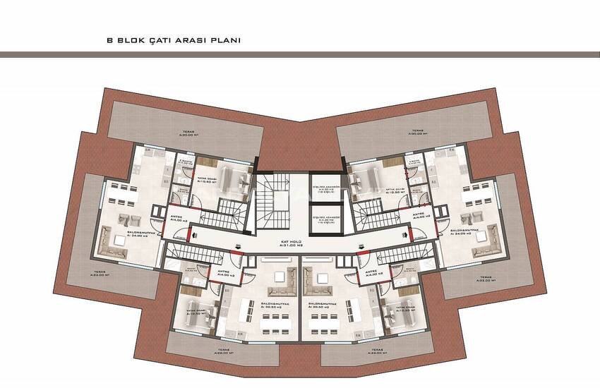 Flats in a Secure Complex with Swimming Pools in Kestel Alanya 38