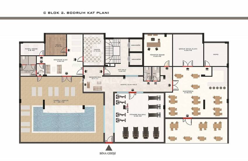 Flats in a Secure Complex with Swimming Pools in Kestel Alanya 25