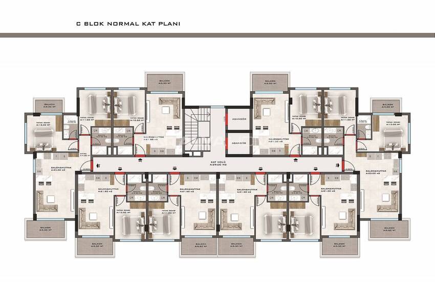 Flats in a Secure Complex with Swimming Pools in Kestel Alanya 28