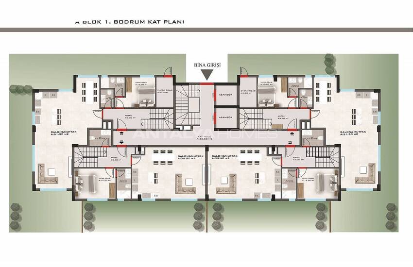 Flats in a Secure Complex with Swimming Pools in Kestel Alanya 31