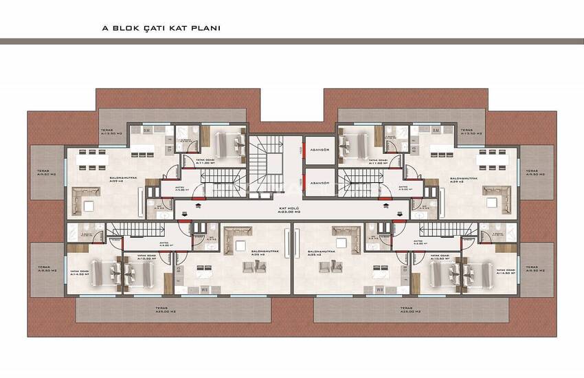 Flats in a Secure Complex with Swimming Pools in Kestel Alanya 33