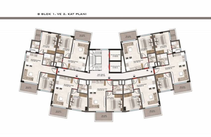 Flats in a Secure Complex with Swimming Pools in Kestel Alanya 37