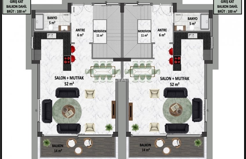 Contemporary Designed Chic Semi Detached Villas in Alanya Center 42