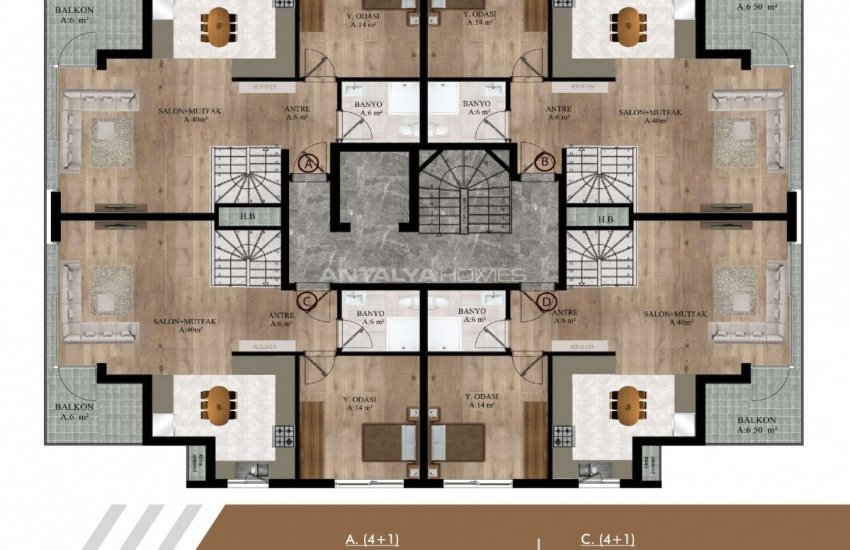 Stylish Flats in a Complex with Swimming Pool in Konyaalti 56