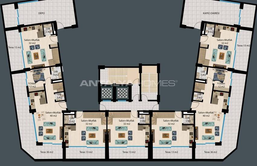Alanya'da Kapsamlı Sosyal Tesislere Sahip Sitede Daireler 25