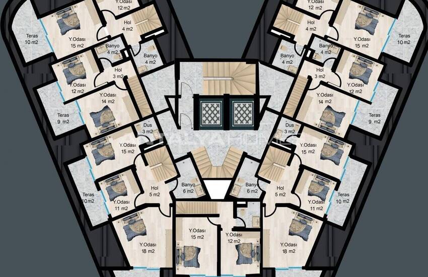 آپارتمان در آلانیا در یک مجتمع با امکانات گسترده 34