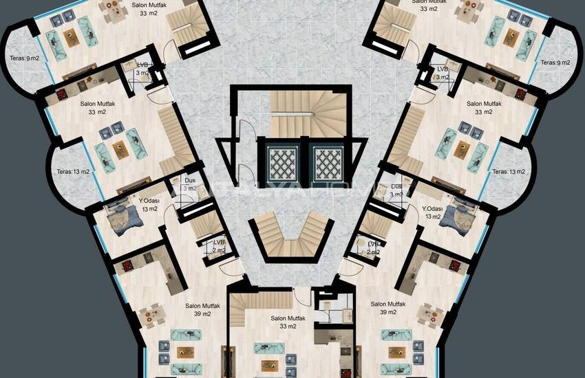 آپارتمان در آلانیا در یک مجتمع با امکانات گسترده 33