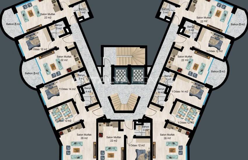 آپارتمان در آلانیا در یک مجتمع با امکانات گسترده 32