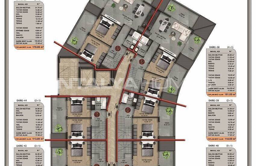 Appartements Avec Piscines À Oba Alanya 34