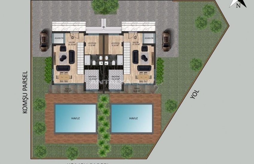 Semi-detached Villas with a Lift and a Pool in Dosemealti 17