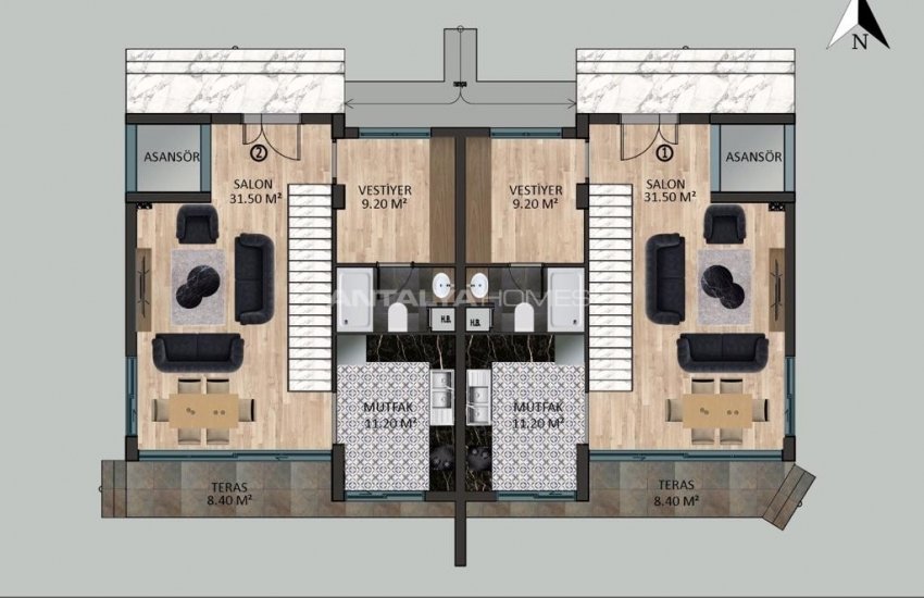 Semi-detached Villas with a Lift and a Pool in Dosemealti 18