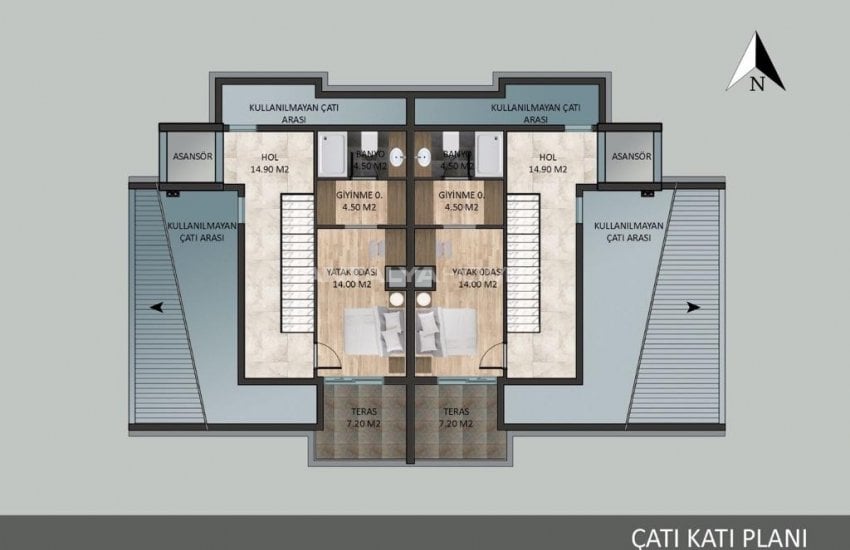 Semi-detached Villas with a Lift and a Pool in Dosemealti 20