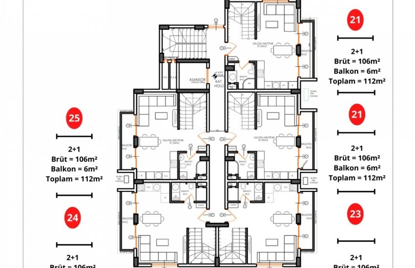 Elegant Flats in a Complex in Oba Neighborhood in Alanya 17