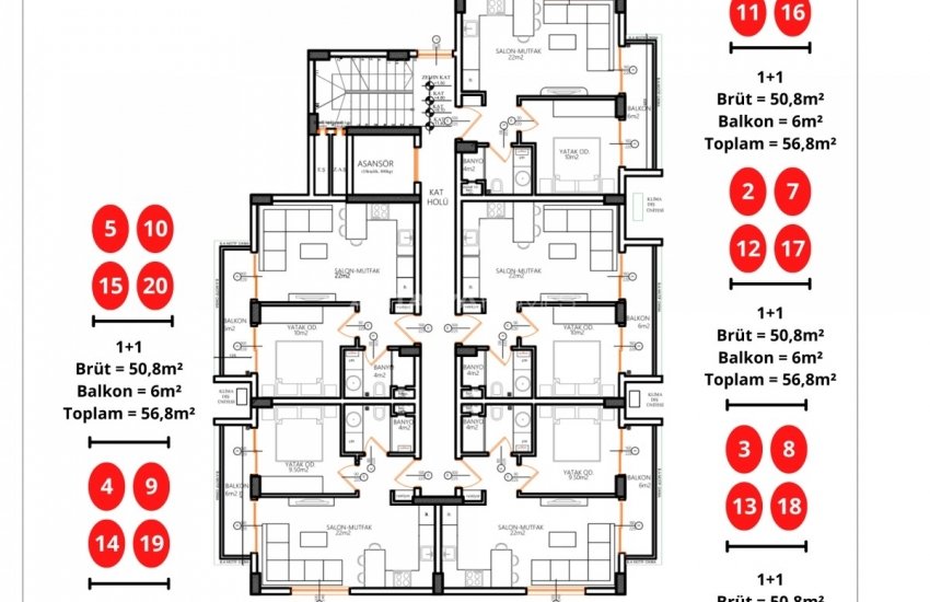 Elegant Flats in a Complex in Oba Neighborhood in Alanya 16