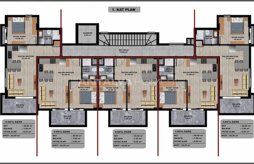 Real Estate in a Complex with Swimming Pool in Alanya Oba 21
