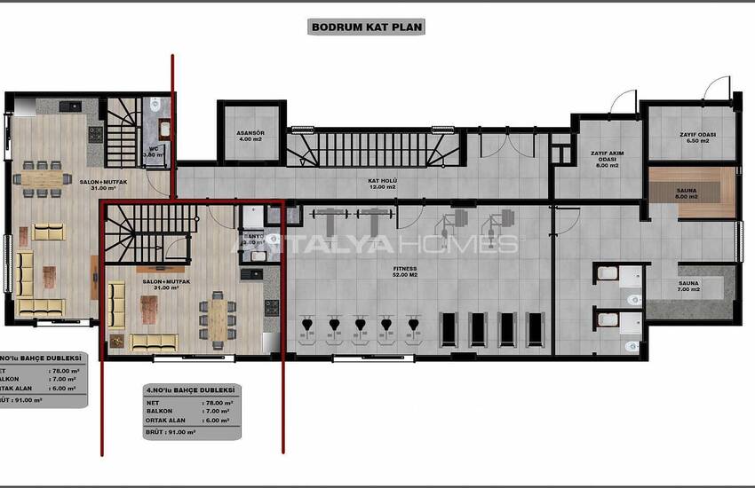 Real Estate in a Complex with Swimming Pool in Alanya Oba 19
